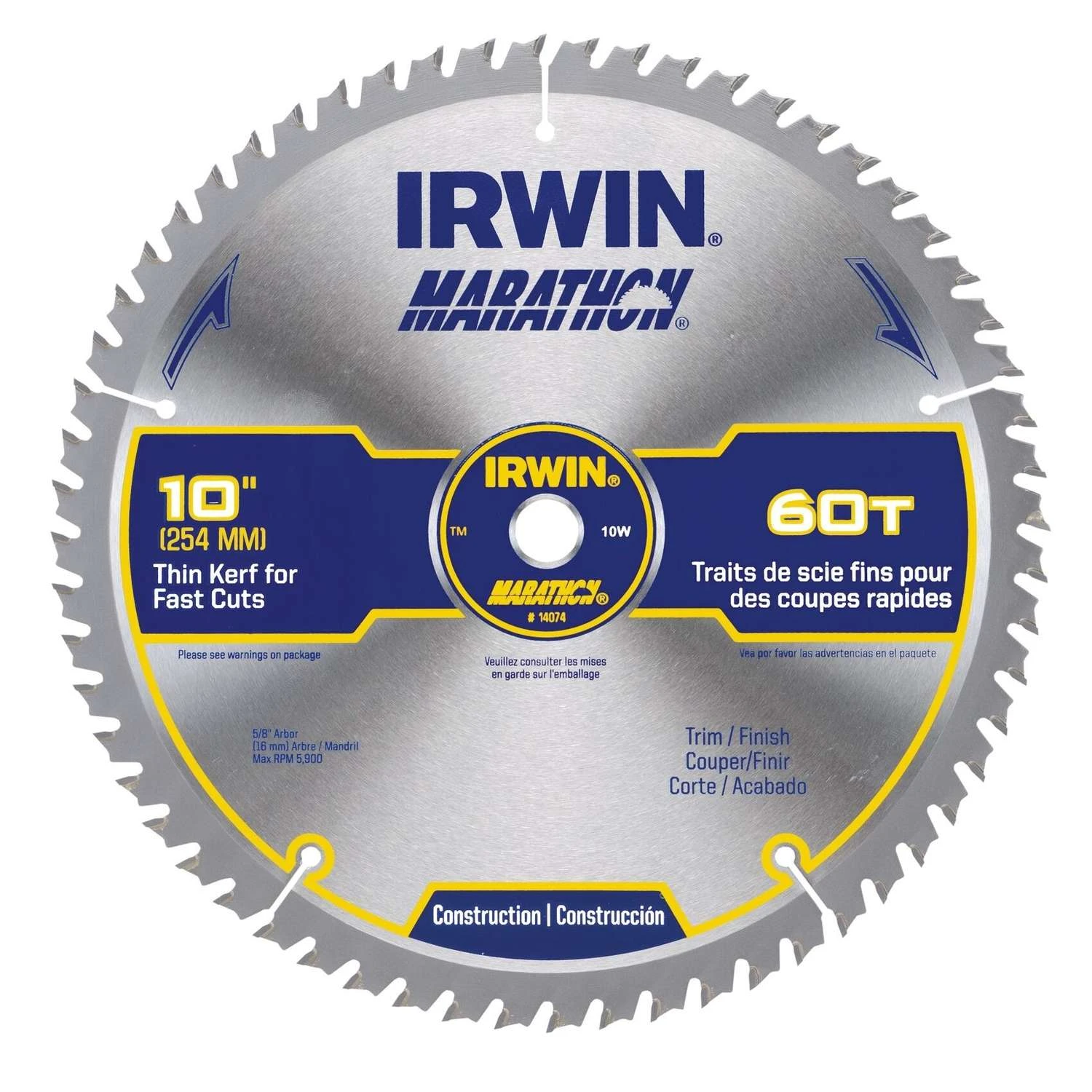 Irwin Marathon 10 In. D X 5/8 In. Carbide Miter And Table Saw Blade 60 Teeth 1 Pk 1 Irwin Marathon 10 In. D X 5/8 In. Carbide Miter And Table Saw Blade 60 Teeth 1 Pk