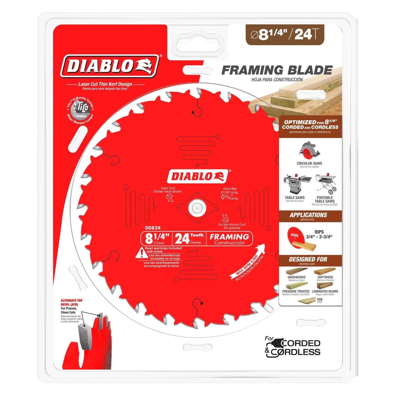 Diablo 8-1/4 In. D X 5/8 In. TiCo Hi-Density Carbide Framing Blade 24 Teeth 1 Pk 2 Diablo 8-1/4 In. D X 5/8 In. TiCo Hi-Density Carbide Framing Blade 24 Teeth 1 Pk - Image 2