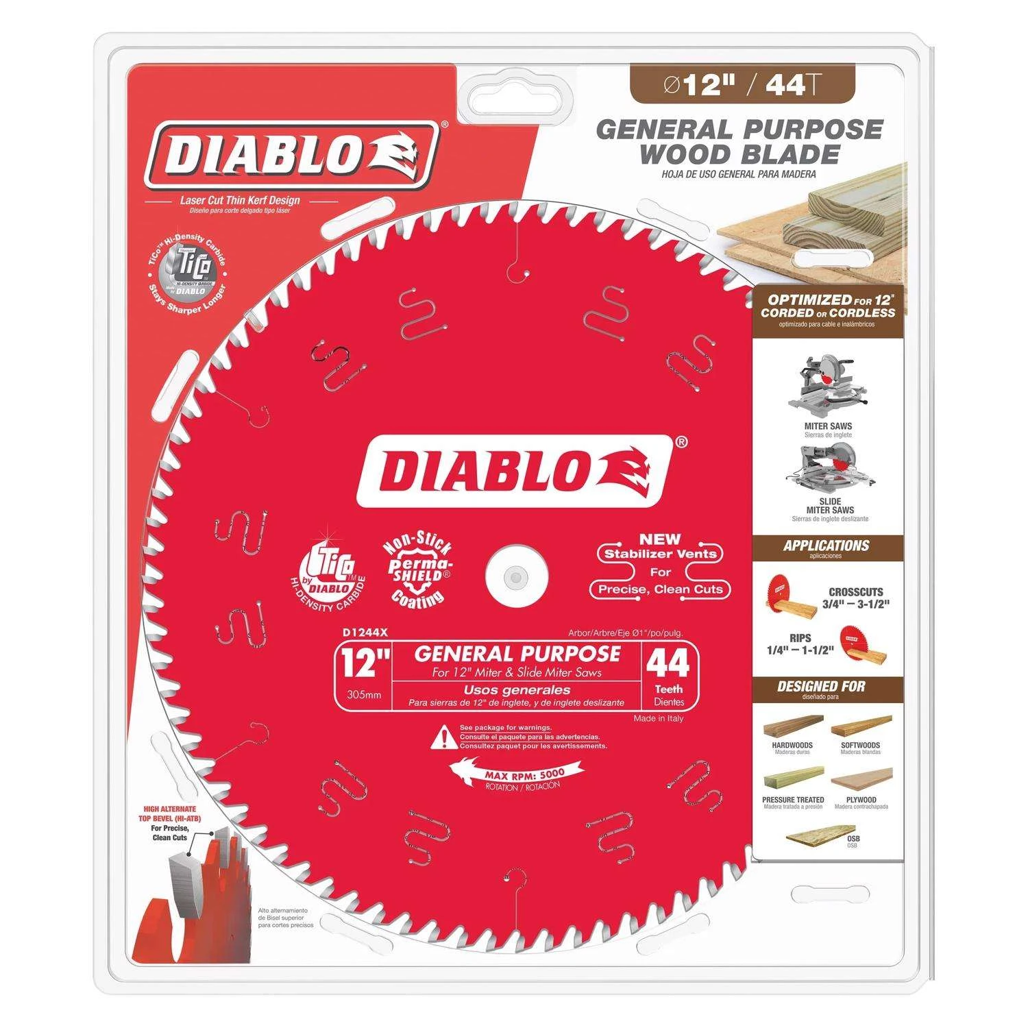 Diablo 12 In. D X 1 In. TiCo Hi-Density Carbide Circular Saw Blade 44 Teeth 1 Pk 2 Diablo 12 In. D X 1 In. TiCo Hi-Density Carbide Circular Saw Blade 44 Teeth 1 Pk - Image 2