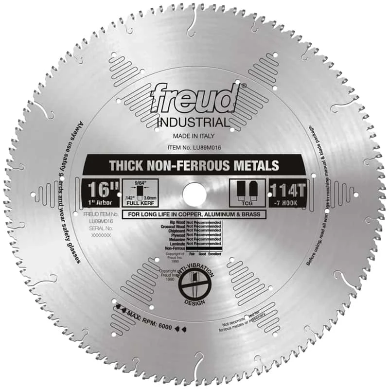 Freud 16 In. D X 1 In. Thick Aluminum TiCo Hi-Density Carbide Circular Saw Blade 114 Teeth 1 Pk 1 Freud 16 In. D X 1 In. Thick Aluminum TiCo Hi-Density Carbide Circular Saw Blade 114 Teeth 1 Pk