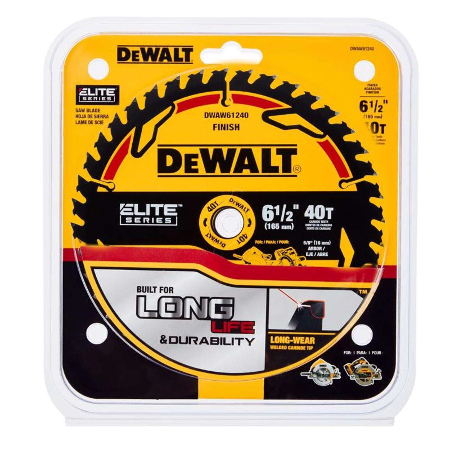 DeWalt Elite Series 6-1/2 In. D X 5/8 In. Carbide Circular Saw Blade 40 Teeth 1 Pk 1 DeWalt Elite Series 6-1/2 In. D X 5/8 In. Carbide Circular Saw Blade 40 Teeth 1 Pk