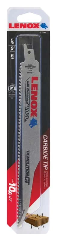 Lenox Demolition CT 9 In. Carbide Tipped Reciprocating Saw Blade 6 TPI 5 Pk
