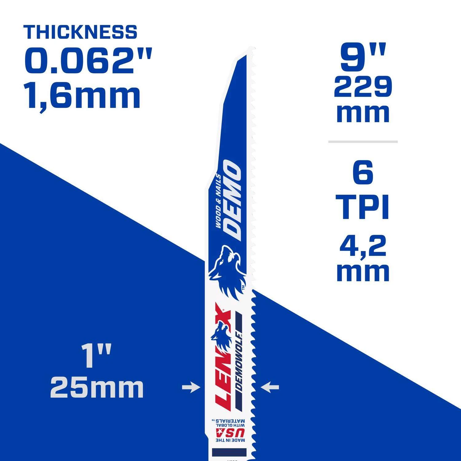 LENOX DEMOWOLF 9 In. Bi-Metal Reciprocating Saw Blade 6 TPI 5 Pk 3 LENOX DEMOWOLF 9 In. Bi-Metal Reciprocating Saw Blade 6 TPI 5 Pk - Image 3