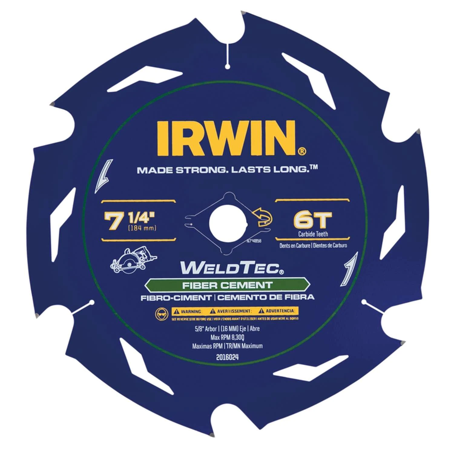 Irwin WeldTec 7-1/4 In. D X 5/8 In. Tungsten Carbide Tipped Fiber Cement Blade 6 Teeth 1 Pc 1 Irwin WeldTec 7-1/4 In. D X 5/8 In. Tungsten Carbide Tipped Fiber Cement Blade 6 Teeth 1 Pc