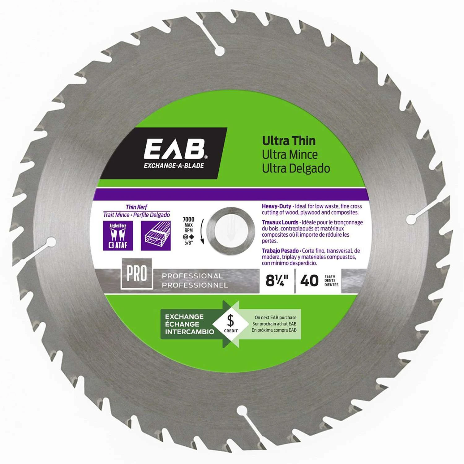 Exchange-A-Blade 8-1/4 In. D X 5/8 In. Ultra Thin Carbide Tipped Finishing Saw Blade 40 Teeth 1 Pk 1 Exchange-A-Blade 8-1/4 In. D X 5/8 In. Ultra Thin Carbide Tipped Finishing Saw Blade 40 Teeth 1 Pk