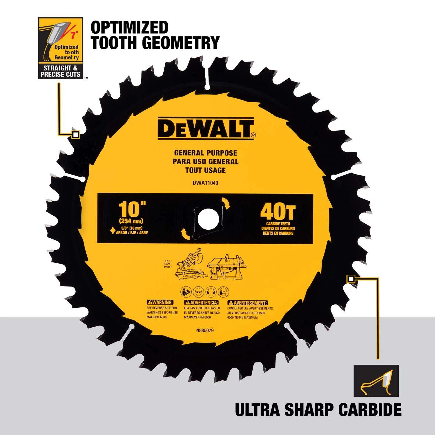 DeWalt 10 In. D X 5/8 In. Carbide Tipped Circular Saw Blade 40 Teeth 1 Pc 2 DeWalt 10 In. D X 5/8 In. Carbide Tipped Circular Saw Blade 40 Teeth 1 Pc - Image 2