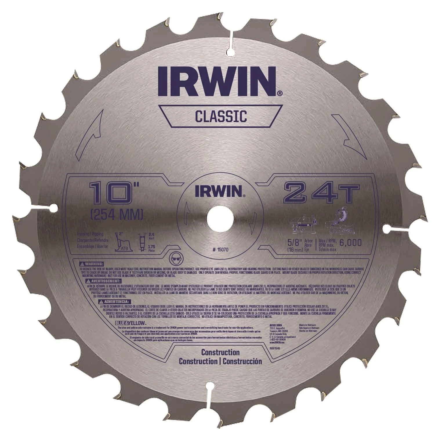 Irwin 10 In. D X 5/8 In. Classic Steel Circular Saw Blade 24 Teeth 1 Pk 1 Irwin 10 In. D X 5/8 In. Classic Steel Circular Saw Blade 24 Teeth 1 Pk