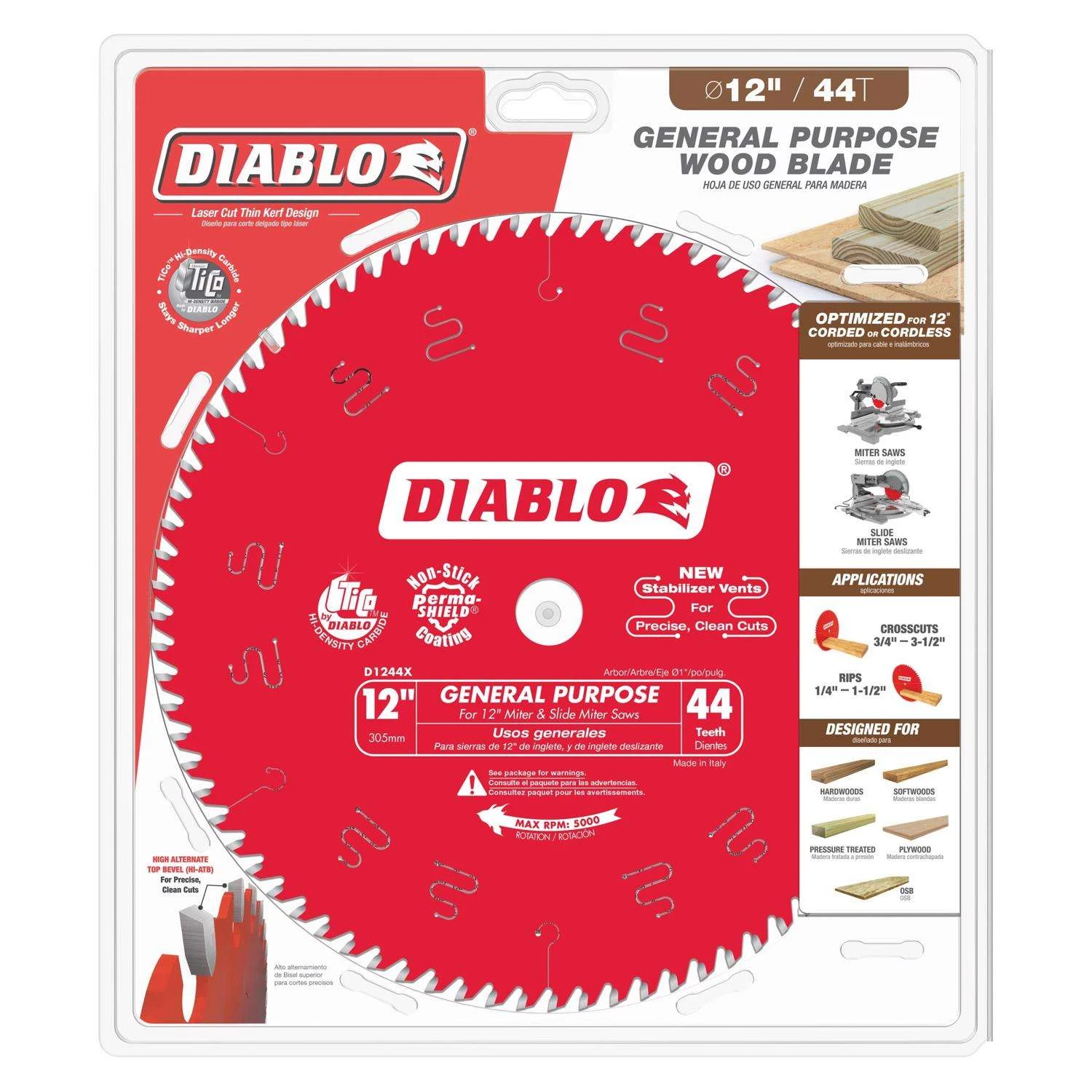 Diablo 12 In. D X 1 In. TiCo Hi-Density Carbide Circular Saw Blade Set 44 Teeth 2 Pk 1 Diablo 12 In. D X 1 In. TiCo Hi-Density Carbide Circular Saw Blade Set 44 Teeth 2 Pk