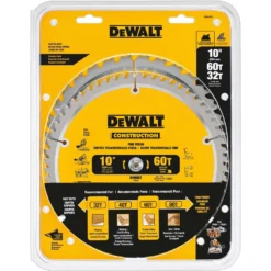 DeWalt 10 In. D X 5/8 In. Carbide Circular Saw Blade 32, 60 Teeth 2 Pk