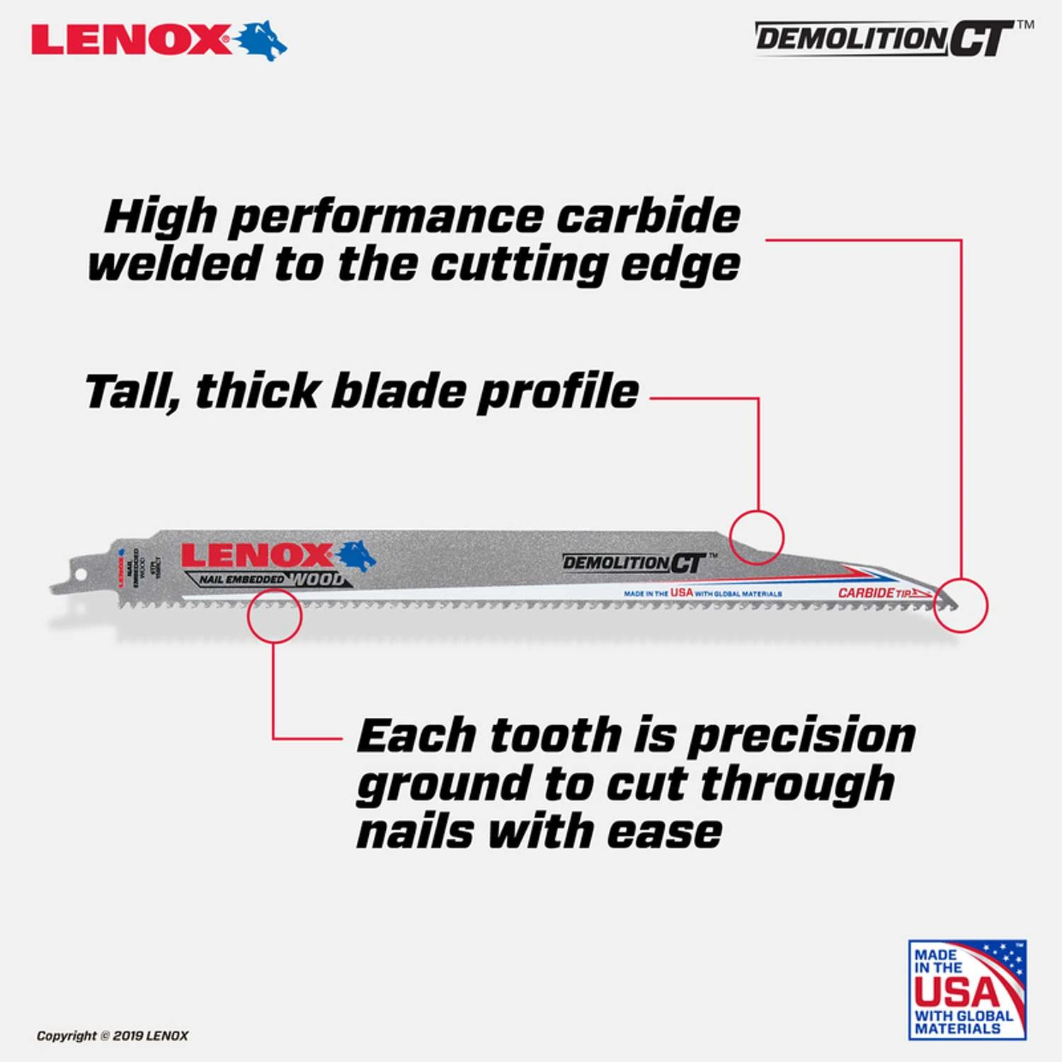 Lenox Demolition CT 12 In. Carbide Tipped Reciprocating Saw Blade 6 TPI 1 Pc 2 Lenox Demolition CT 12 In. Carbide Tipped Reciprocating Saw Blade 6 TPI 1 Pc - Image 2
