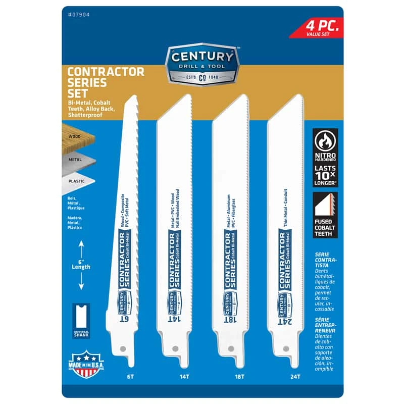 Century Drill & Tool 6 In. Bi-Metal Contractor Series Reciprocating Saw Blade Set Multi TPI 4 Pk 1 Century Drill & Tool 6 In. Bi-Metal Contractor Series Reciprocating Saw Blade Set Multi TPI 4 Pk