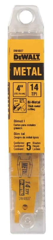 DeWalt 4 In. Bi-Metal Reciprocating Saw Blade 14 TPI 5 Pk