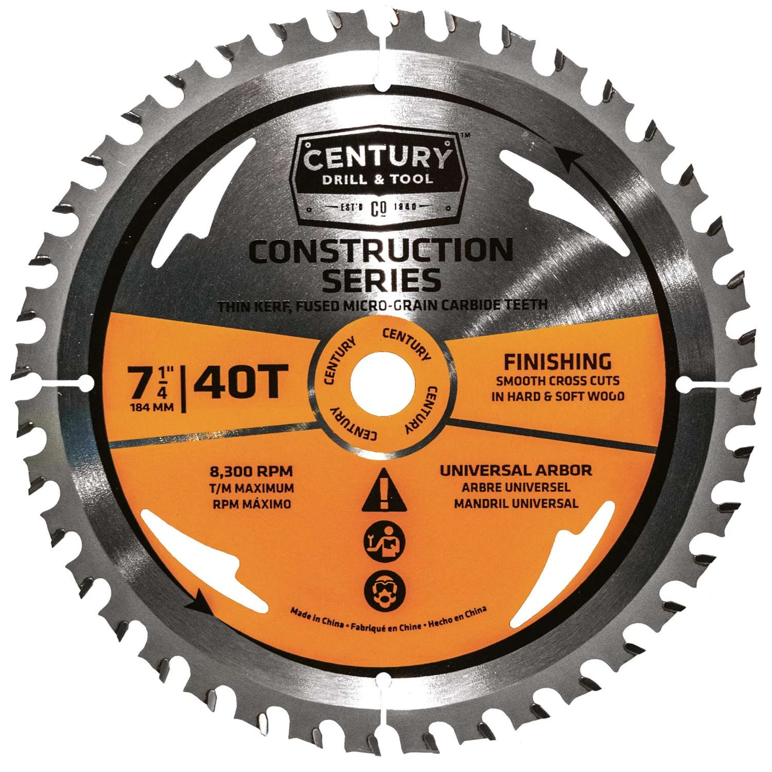 Century Drill & Tool 7-1/4 In. D Finishing High Speed Steel Circular Saw Blade 40 Teeth 1 Pc 1 Century Drill & Tool 7-1/4 In. D Finishing High Speed Steel Circular Saw Blade 40 Teeth 1 Pc