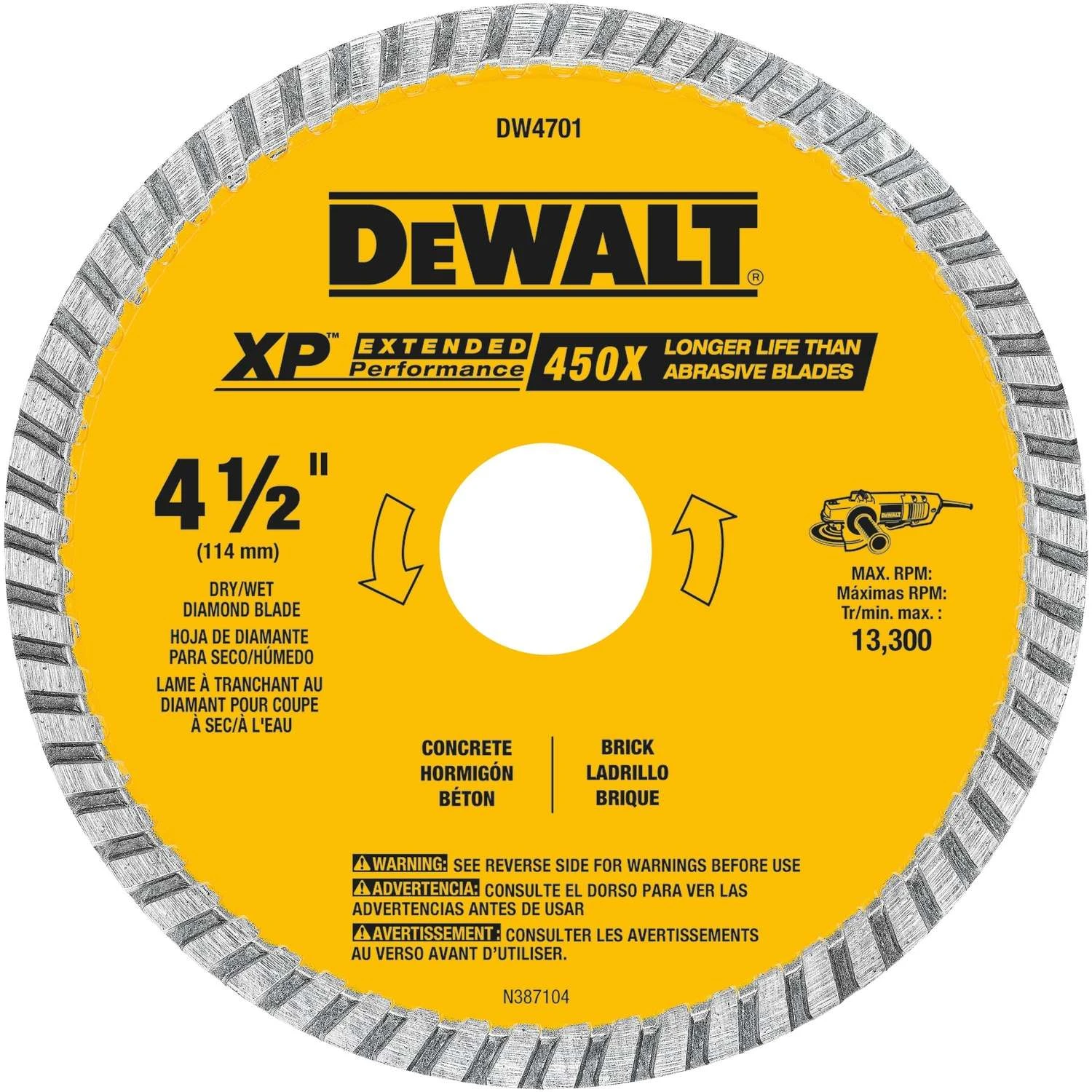 DeWalt XP Extended Performance 4-1/2 In. D X 7/8 In. Diamond Turbo Rim Saw Blade 1 Pk 2 DeWalt XP Extended Performance 4-1/2 In. D X 7/8 In. Diamond Turbo Rim Saw Blade 1 Pk - Image 2