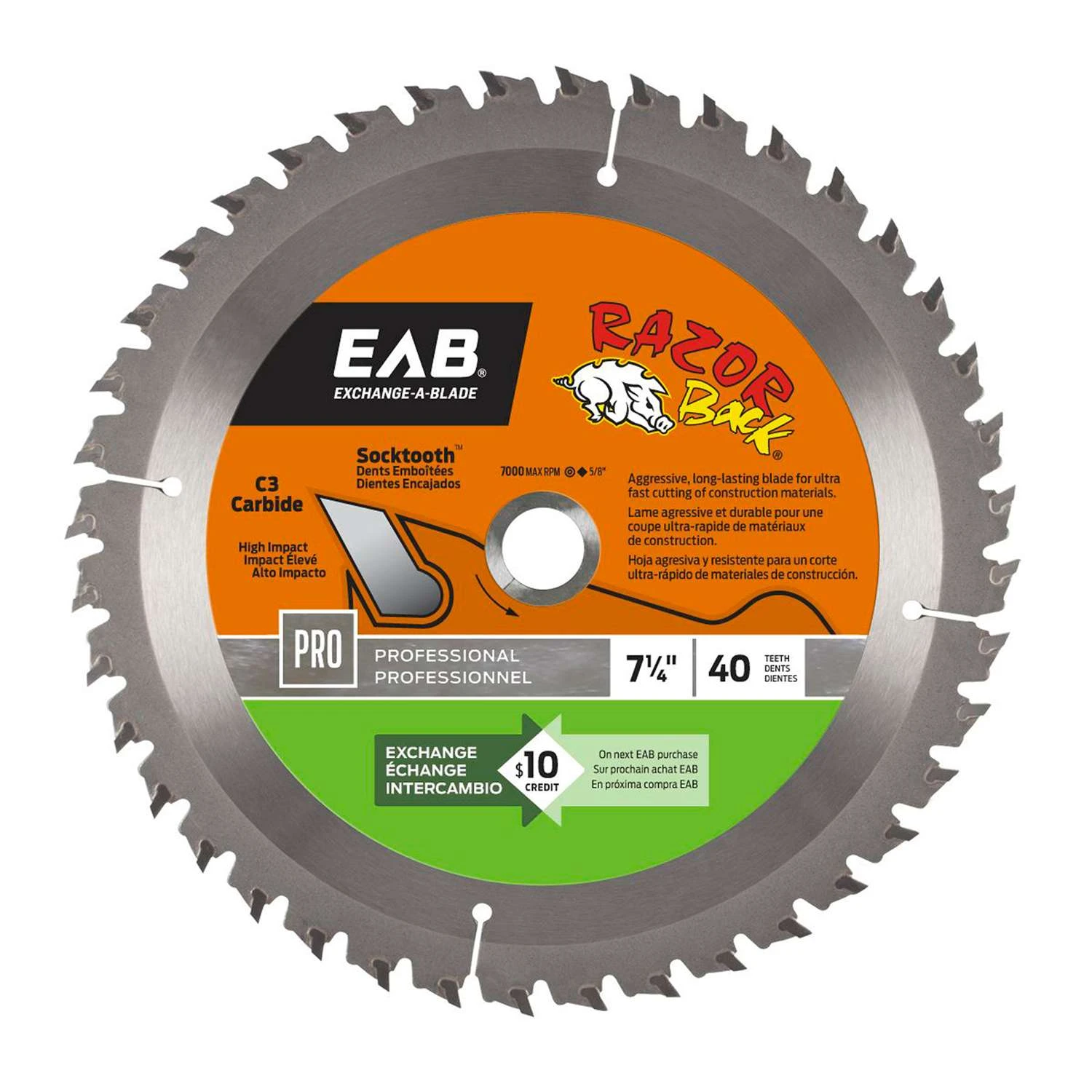 Exchange-A-Blade Razor Back 7-1/4 In. D X 5/8 In. Carbide Tipped Finishing Saw Blade 40 Teeth 1 Pk 1 Exchange-A-Blade Razor Back 7-1/4 In. D X 5/8 In. Carbide Tipped Finishing Saw Blade 40 Teeth 1 Pk
