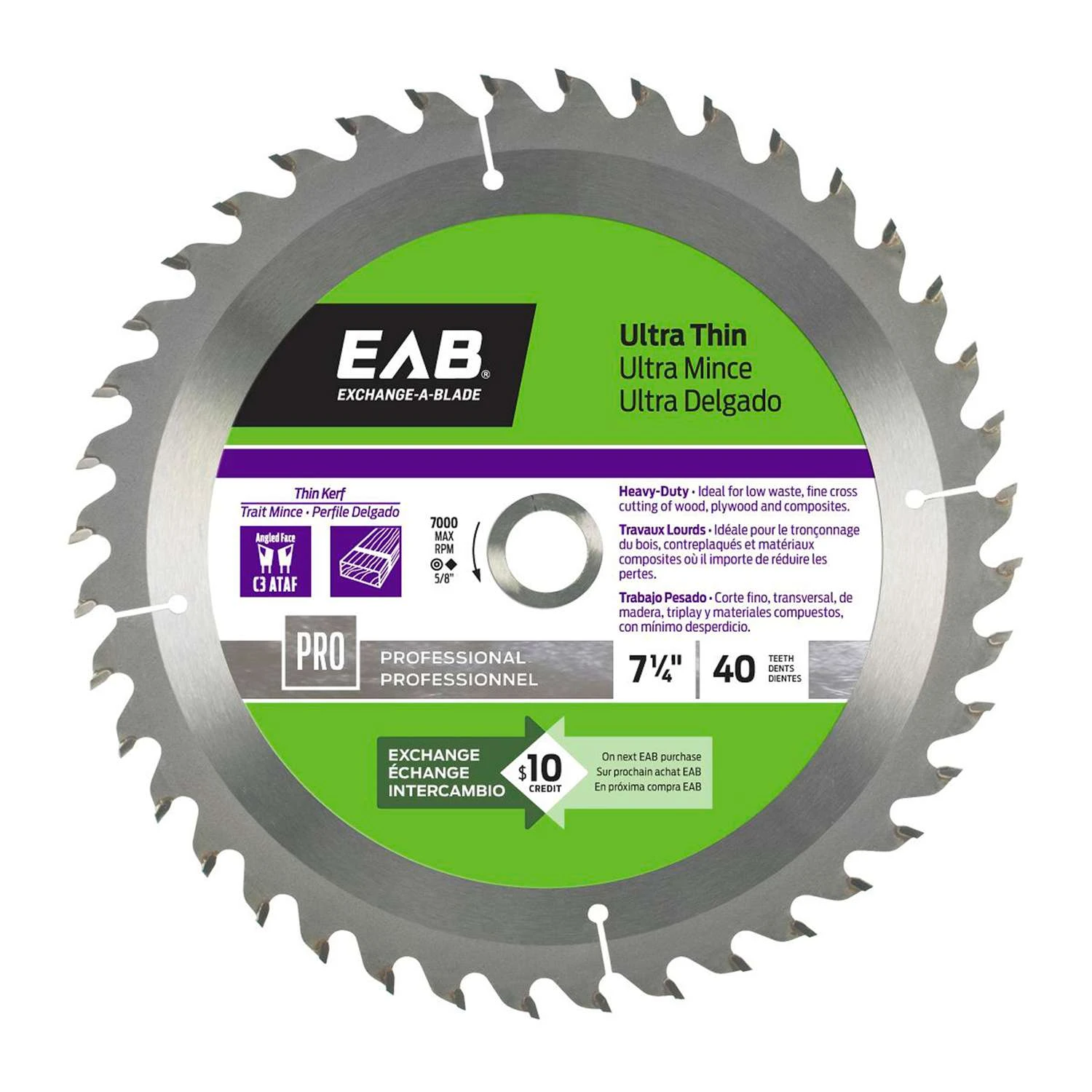 Exchange-A-Blade 7-1/4 In. D X 5/8 In. Ultra Thin Carbide Tipped Finishing Saw Blade 40 Teeth 1 Pk 1 Exchange-A-Blade 7-1/4 In. D X 5/8 In. Ultra Thin Carbide Tipped Finishing Saw Blade 40 Teeth 1 Pk