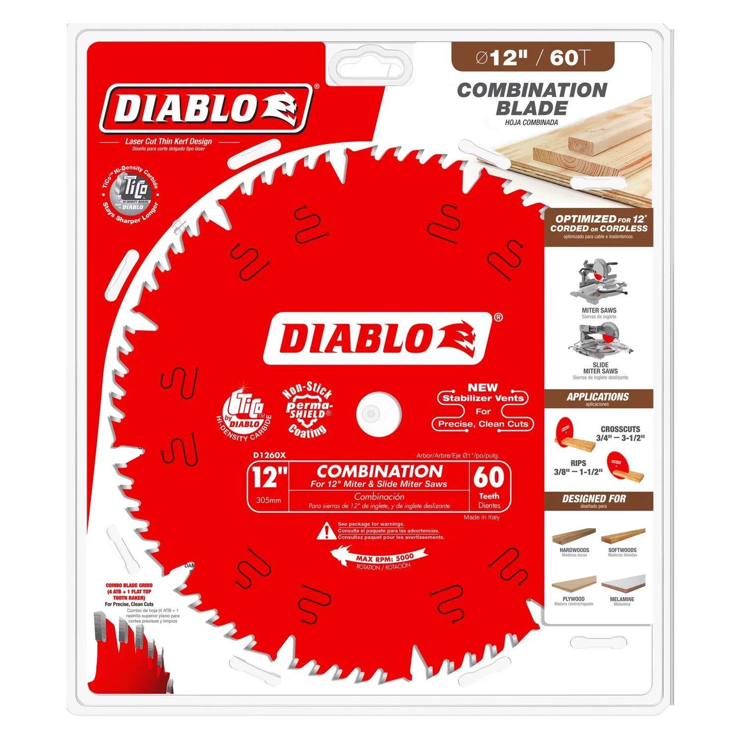 Diablo 12 In. D X 1 In. TiCo Hi-Density Carbide Circular Saw Blade 60 Teeth 1 Pk 2 Diablo 12 In. D X 1 In. TiCo Hi-Density Carbide Circular Saw Blade 60 Teeth 1 Pk - Image 2