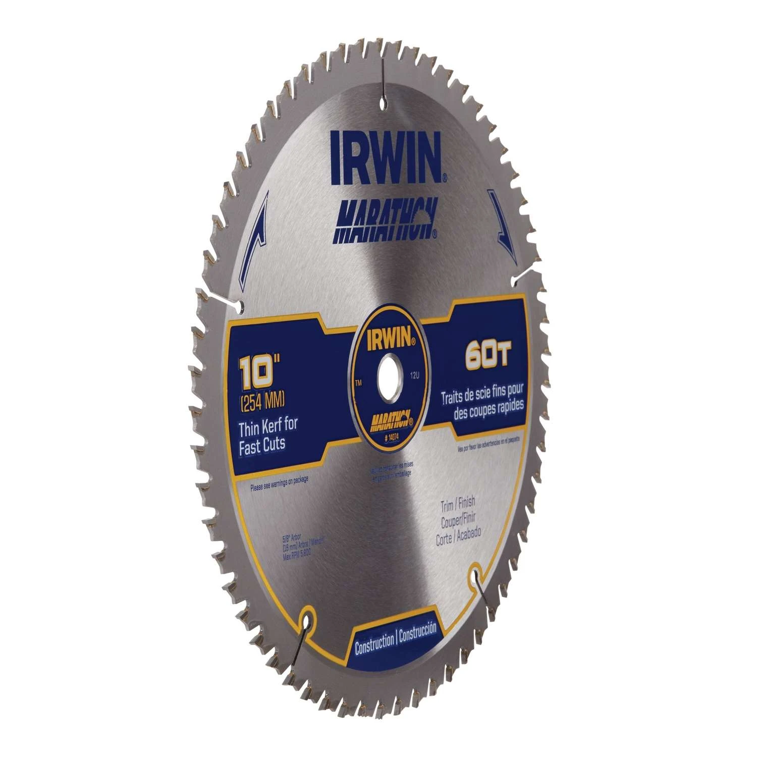 Irwin Marathon 10 In. D X 5/8 In. Carbide Miter And Table Saw Blade 60 Teeth 1 Pk 2 Irwin Marathon 10 In. D X 5/8 In. Carbide Miter And Table Saw Blade 60 Teeth 1 Pk - Image 2