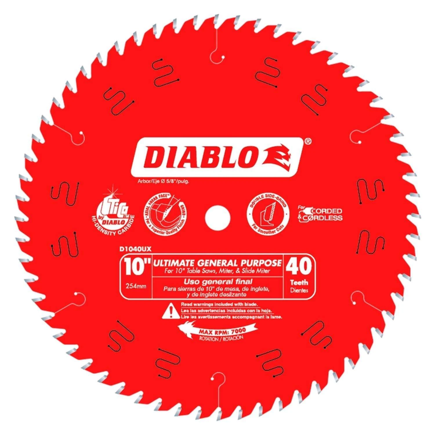 Diablo Ultimate GP 10 In. D X 5/8 In. TiCo Hi-Density Carbide Circular Saw Blade 40 Teeth 1 Pk 1 Diablo Ultimate GP 10 In. D X 5/8 In. TiCo Hi-Density Carbide Circular Saw Blade 40 Teeth 1 Pk