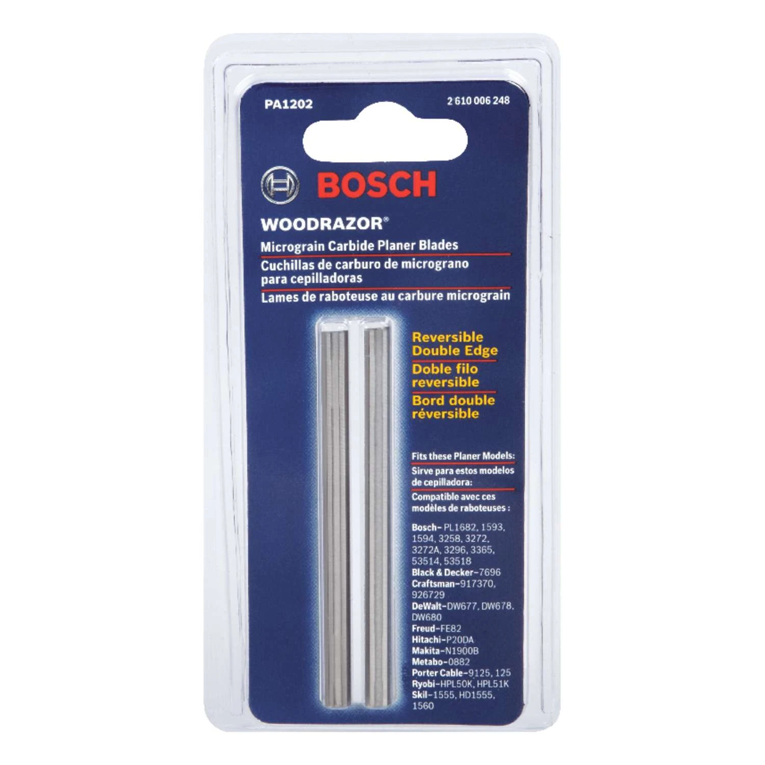 Bosch 3-1/4 In. L X 0.125 In. W Tungsten Carbide Planer Blade Double-Edged 2 Pk 1 Bosch 3-1/4 In. L X 0.125 In. W Tungsten Carbide Planer Blade Double-Edged 2 Pk