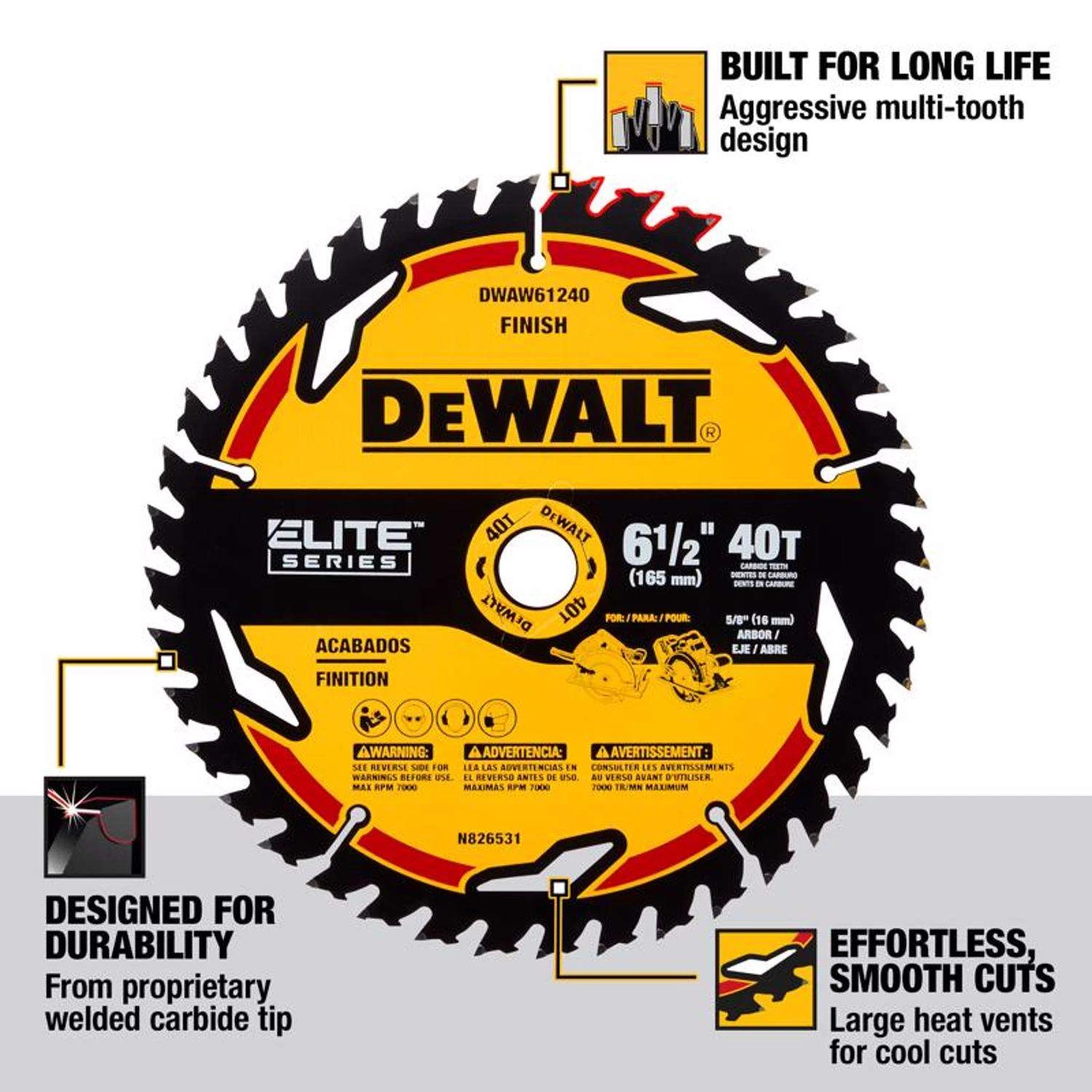 DeWalt Elite Series 6-1/2 In. D X 5/8 In. Carbide Circular Saw Blade 40 Teeth 1 Pk 3 DeWalt Elite Series 6-1/2 In. D X 5/8 In. Carbide Circular Saw Blade 40 Teeth 1 Pk - Image 3