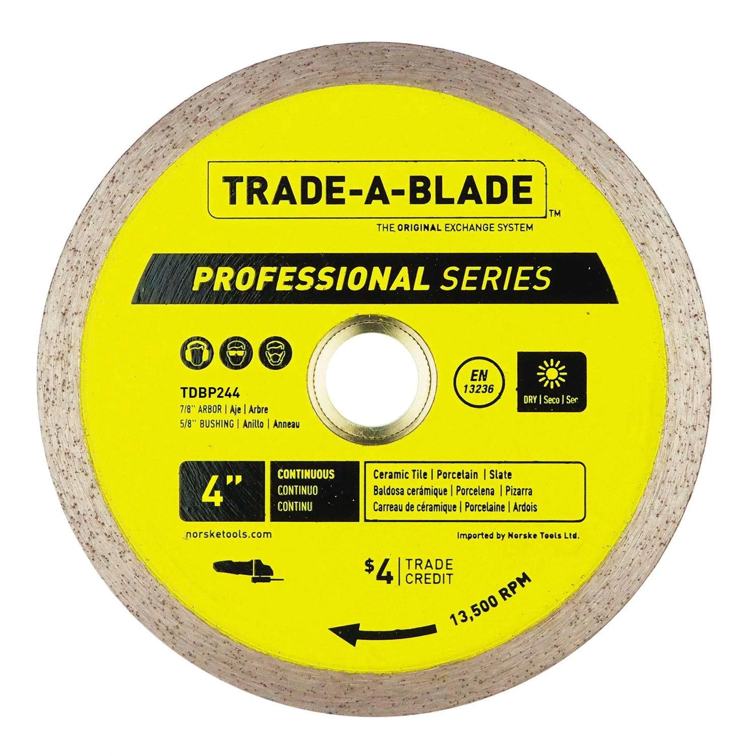 Trade A Blade 4 In. D X 5/8 And 7/8 In. Diamond Continuous Rim Blade 1 Each 1 Trade A Blade 4 In. D X 5/8 And 7/8 In. Diamond Continuous Rim Blade 1 Each