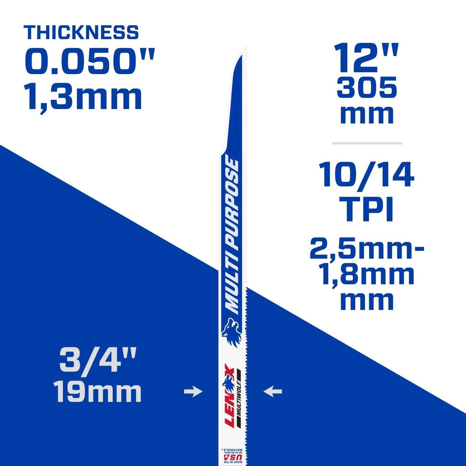 LENOX MULTIWOLF 12 In. Bi-Metal WAVE EDGE Reciprocating Saw Blade 10/14 TPI 5 Pk 3 LENOX MULTIWOLF 12 In. Bi-Metal WAVE EDGE Reciprocating Saw Blade 10/14 TPI 5 Pk - Image 3