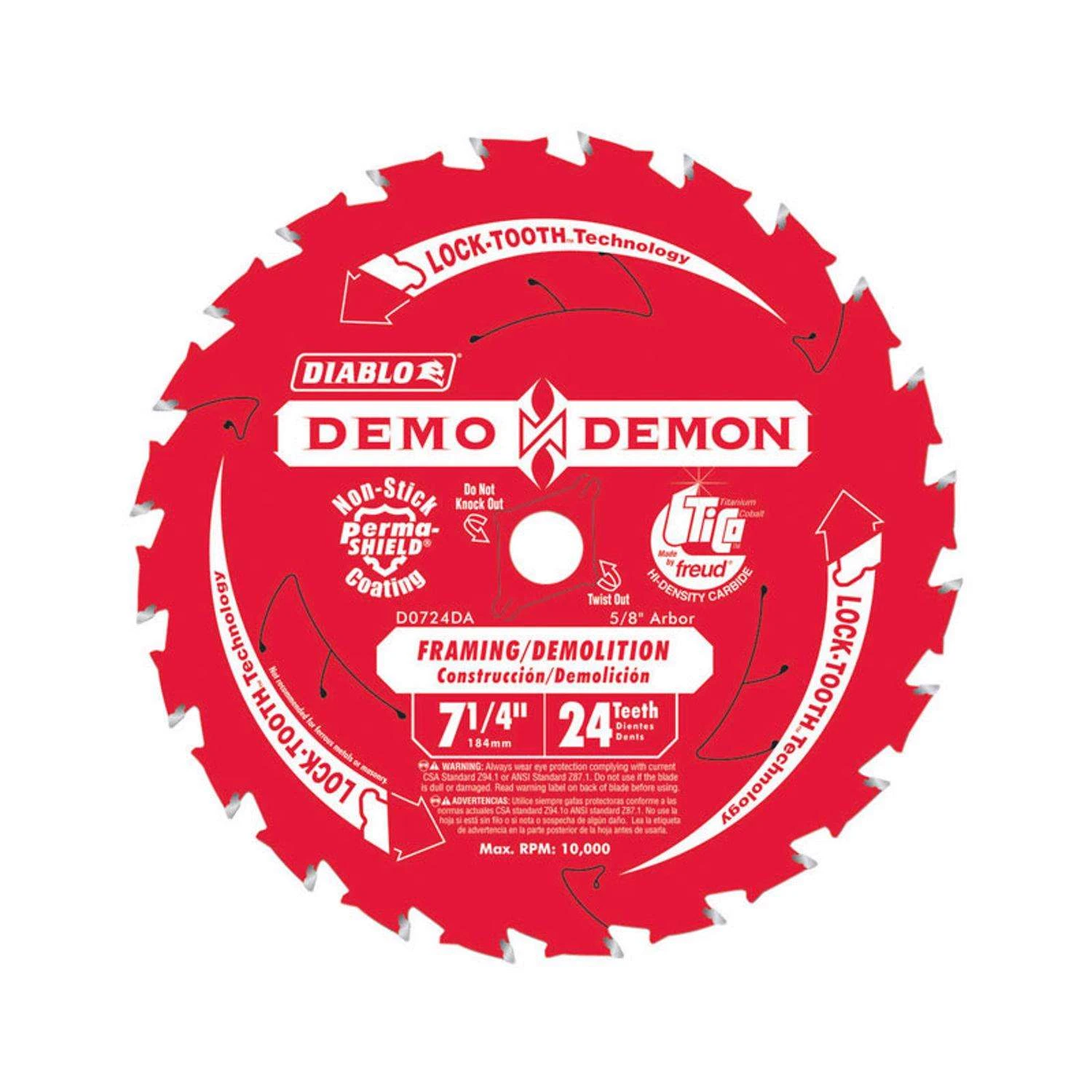 Diablo Demo Demon 7-1/4 In. D X 5/8 In. TiCo Hi-Density Carbide Circular Saw Blade 24 Teeth 1 Pk 1 Diablo Demo Demon 7-1/4 In. D X 5/8 In. TiCo Hi-Density Carbide Circular Saw Blade 24 Teeth 1 Pk