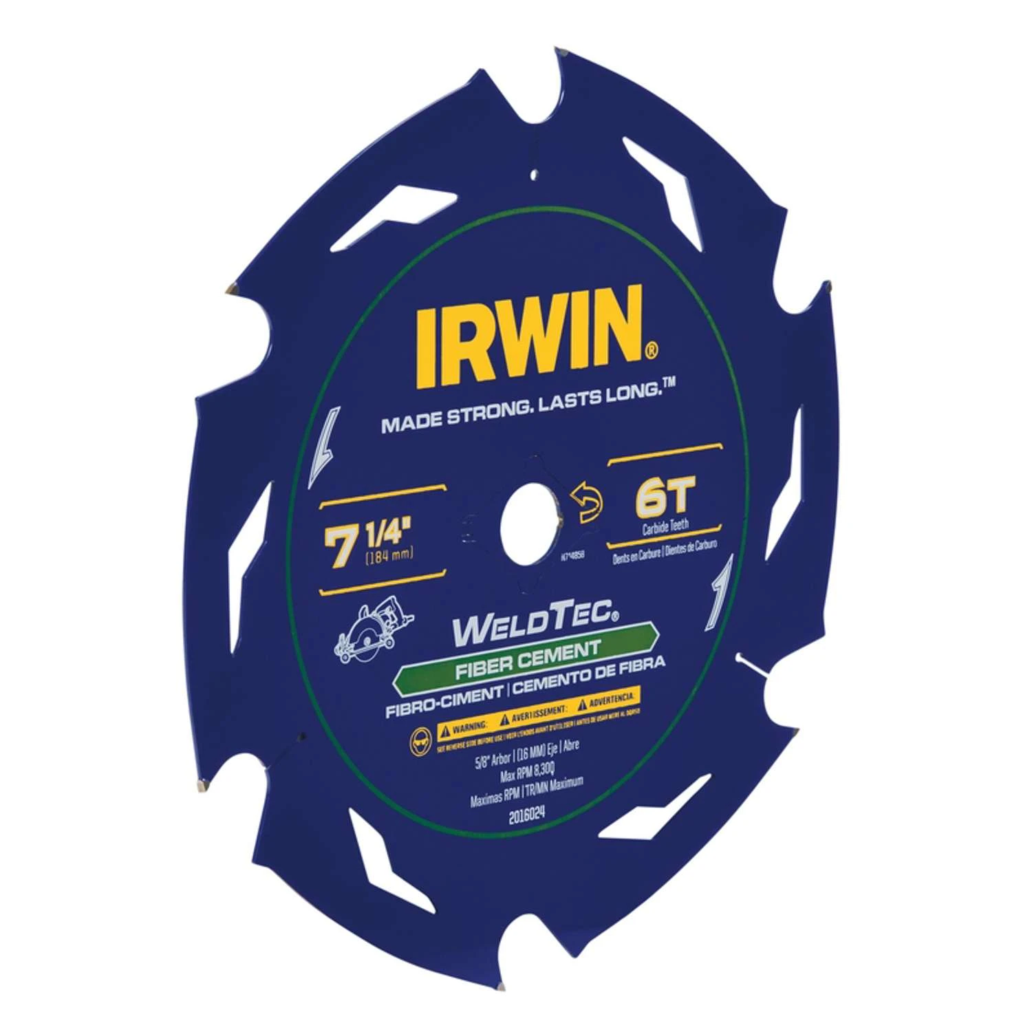 Irwin WeldTec 7-1/4 In. D X 5/8 In. Tungsten Carbide Tipped Fiber Cement Blade 6 Teeth 1 Pc 2 Irwin WeldTec 7-1/4 In. D X 5/8 In. Tungsten Carbide Tipped Fiber Cement Blade 6 Teeth 1 Pc - Image 2