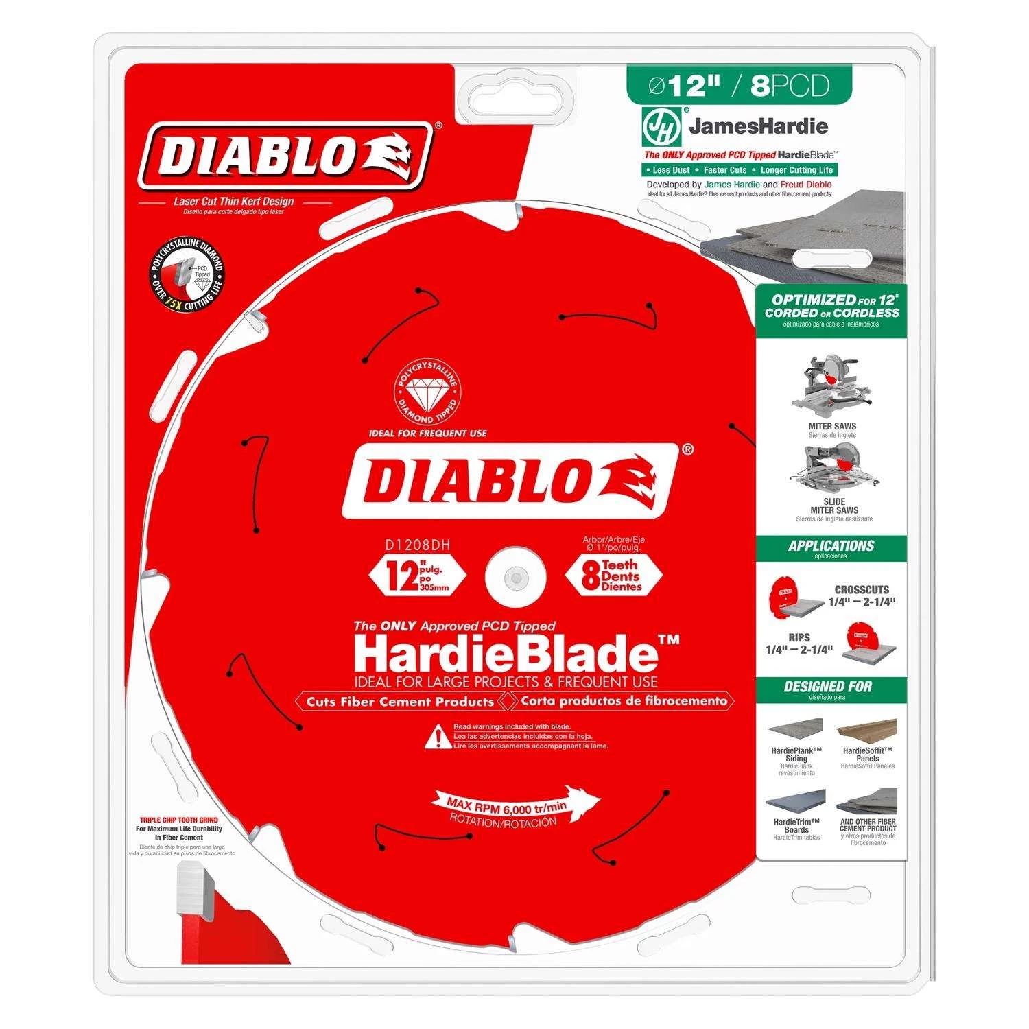 Diablo HardieBlade 12 In. D X 1 In. Polycrystalline Diamond Fiber Cement Blade 8 Teeth 1 Pk 2 Diablo HardieBlade 12 In. D X 1 In. Polycrystalline Diamond Fiber Cement Blade 8 Teeth 1 Pk - Image 2