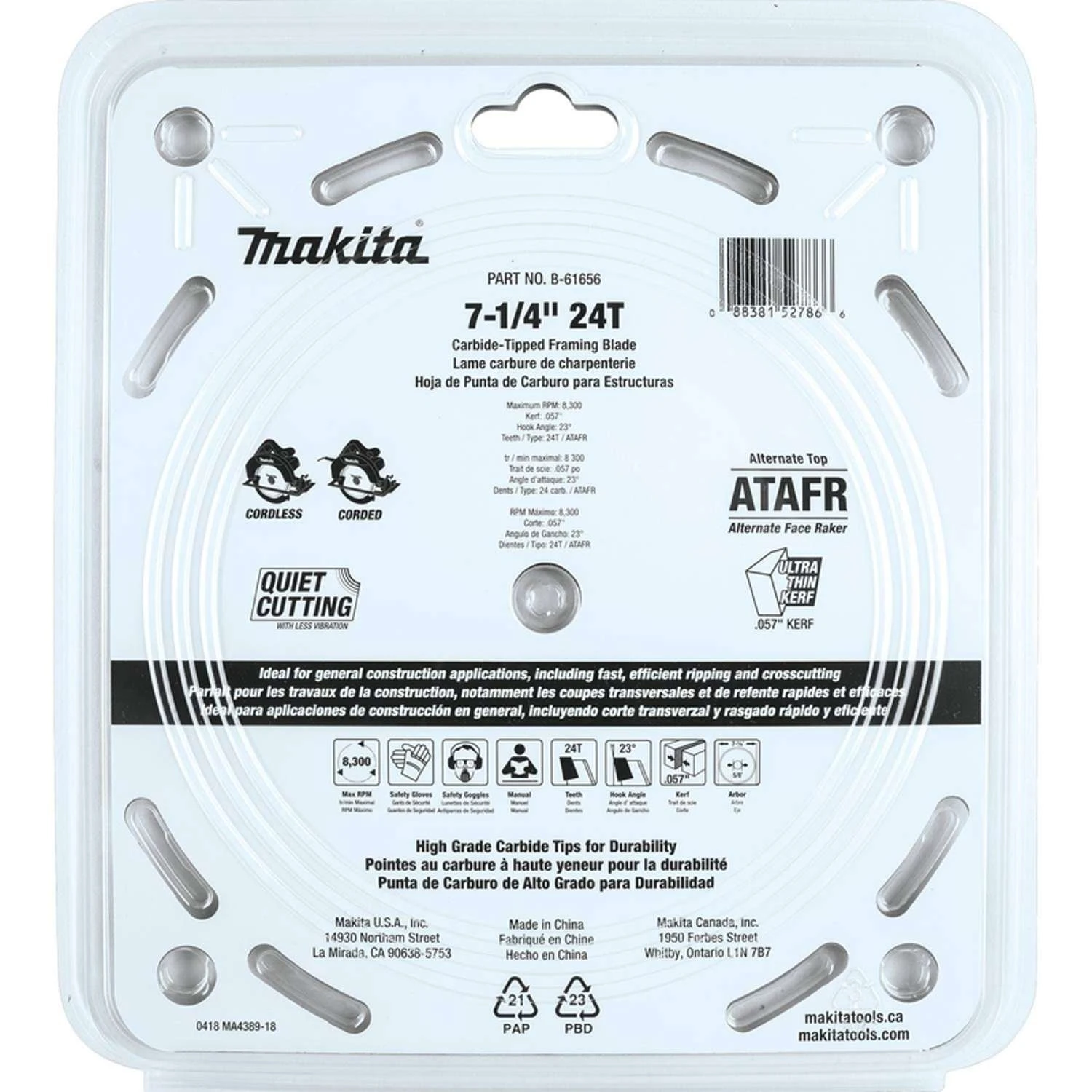 Makita 7-1/4 In. D X 5/8 In. Max Efficiency Carbide Tipped Circular Saw Blade 24 Teeth 1 Pk 3 Makita 7-1/4 In. D X 5/8 In. Max Efficiency Carbide Tipped Circular Saw Blade 24 Teeth 1 Pk - Image 3