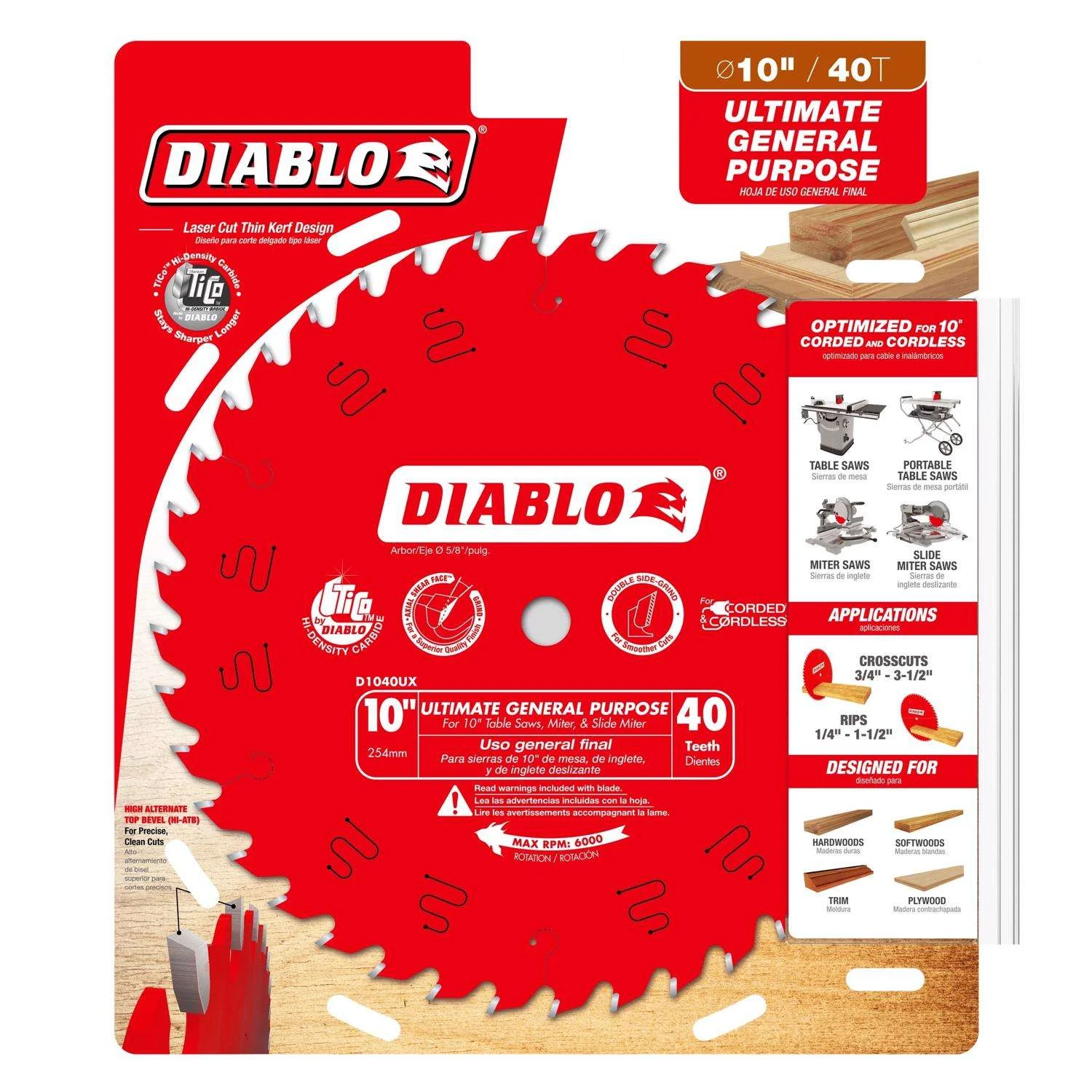 Diablo Ultimate GP 10 In. D X 5/8 In. TiCo Hi-Density Carbide Circular Saw Blade 40 Teeth 1 Pk 3 Diablo Ultimate GP 10 In. D X 5/8 In. TiCo Hi-Density Carbide Circular Saw Blade 40 Teeth 1 Pk - Image 3