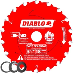 Diablo 5-3/8 In. D X 20 Mm Fast Framing TiCo Hi-Density Carbide Trim Saw Blade 18 Teeth 1 Pk