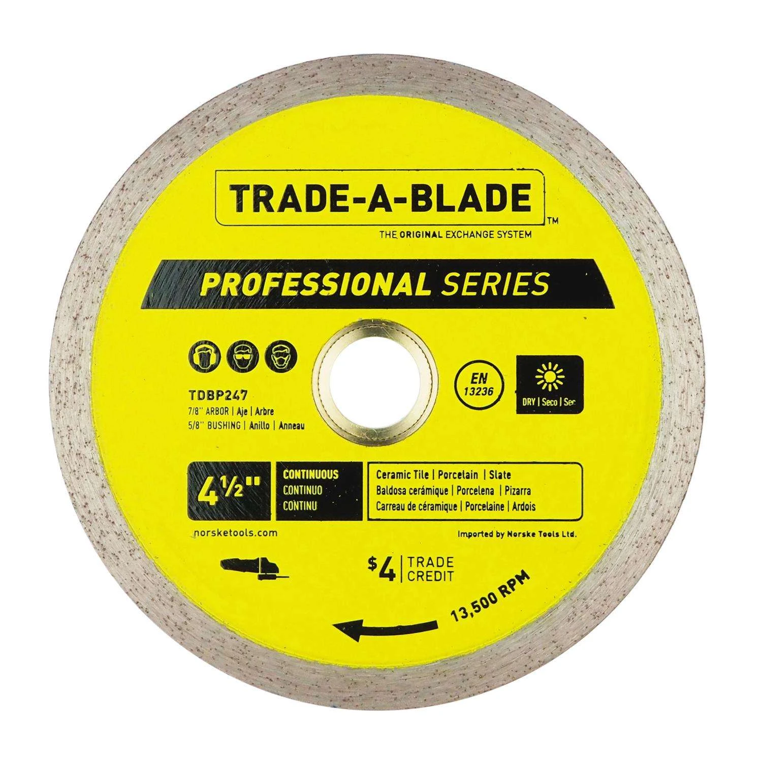 Trade A Blade 4-1/2 In. D X 5/8 And 7/8 In. Diamond Continuous Rim Blade 1 Each 1 Trade A Blade 4-1/2 In. D X 5/8 And 7/8 In. Diamond Continuous Rim Blade 1 Each