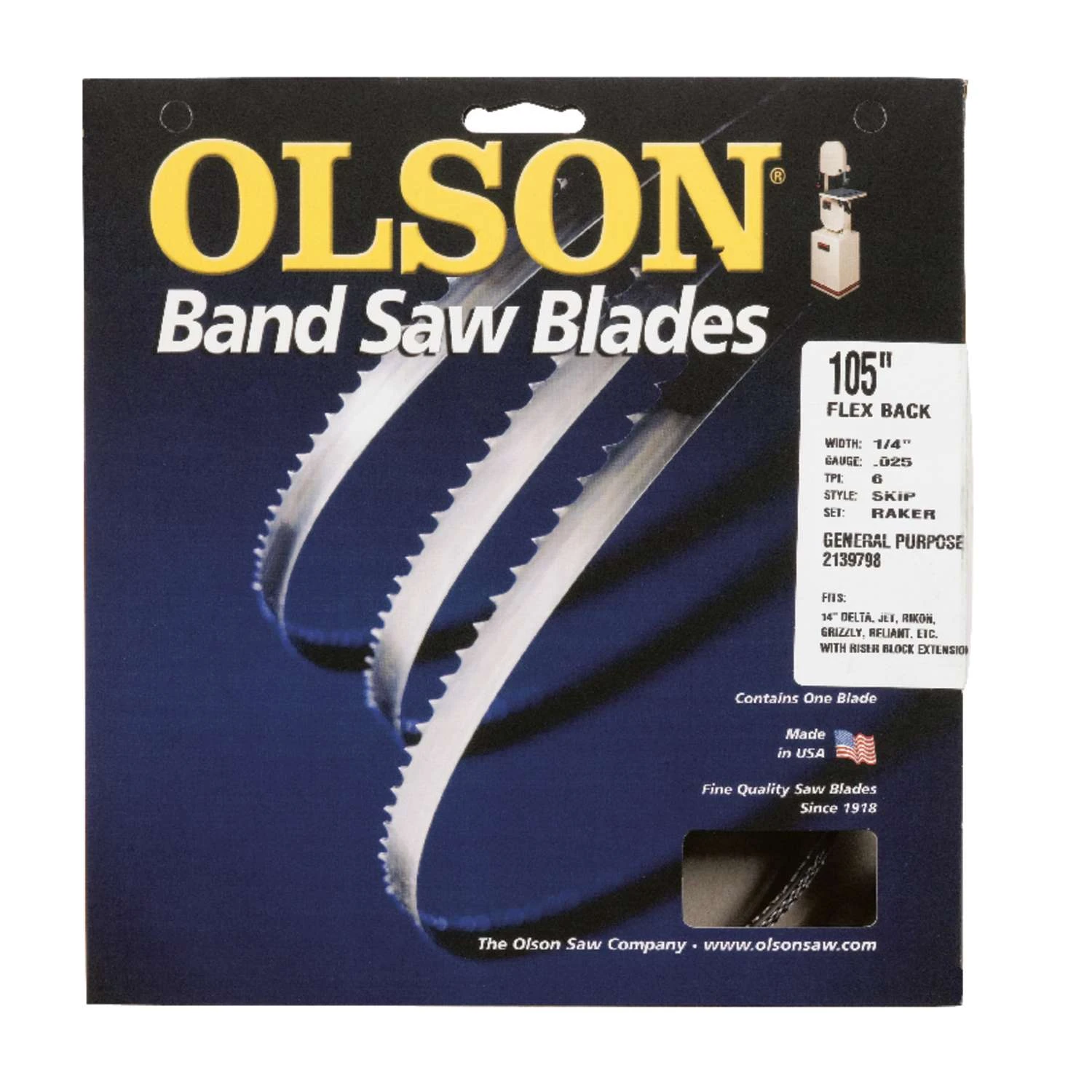 Olson 105 In. L X 0.25 In. W X 0.025 In. Thick Carbon Steel Skip Teeth Band Saw Blade 6 TPI 1 Olson 105 In. L X 0.25 In. W X 0.025 In. Thick Carbon Steel Skip Teeth Band Saw Blade 6 TPI