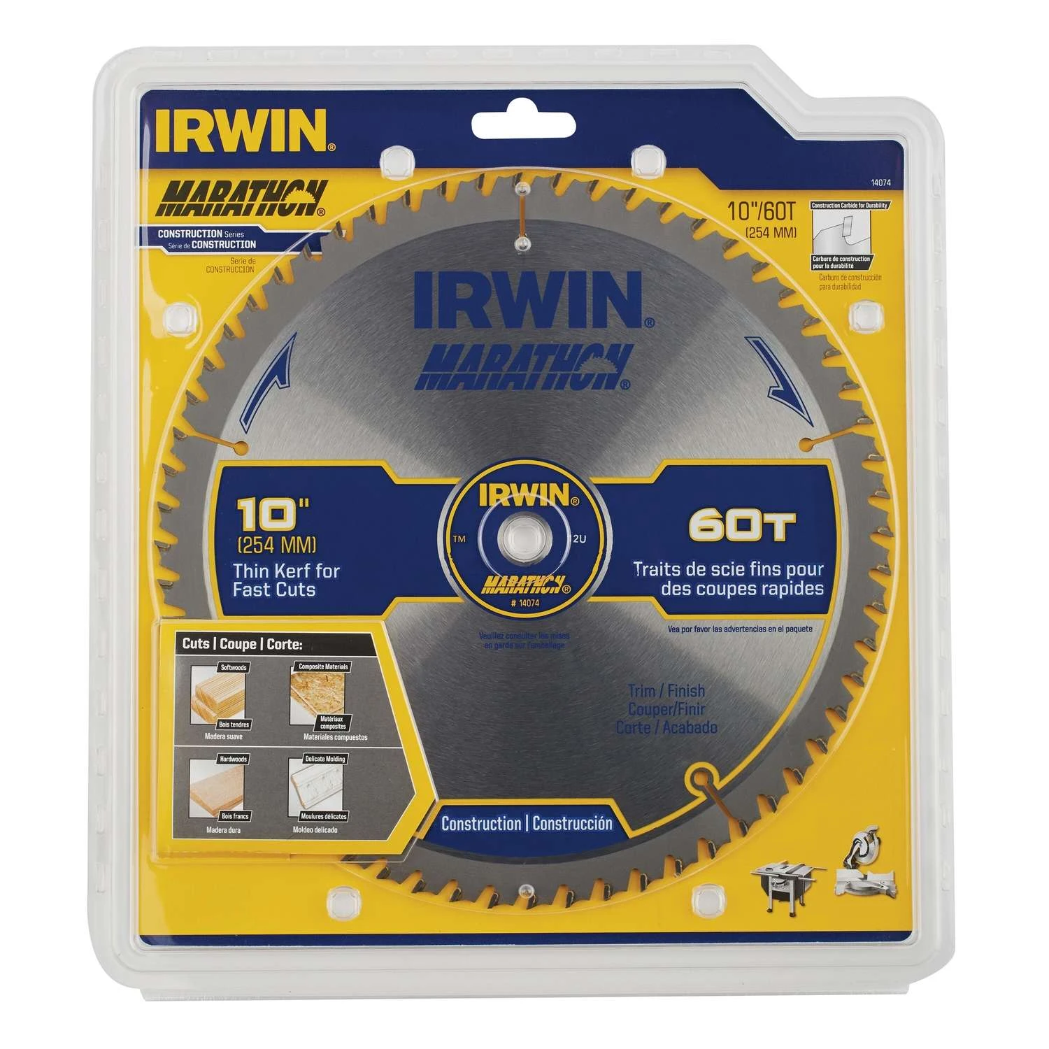 Irwin Marathon 10 In. D X 5/8 In. Carbide Miter And Table Saw Blade 60 Teeth 1 Pk 3 Irwin Marathon 10 In. D X 5/8 In. Carbide Miter And Table Saw Blade 60 Teeth 1 Pk - Image 3
