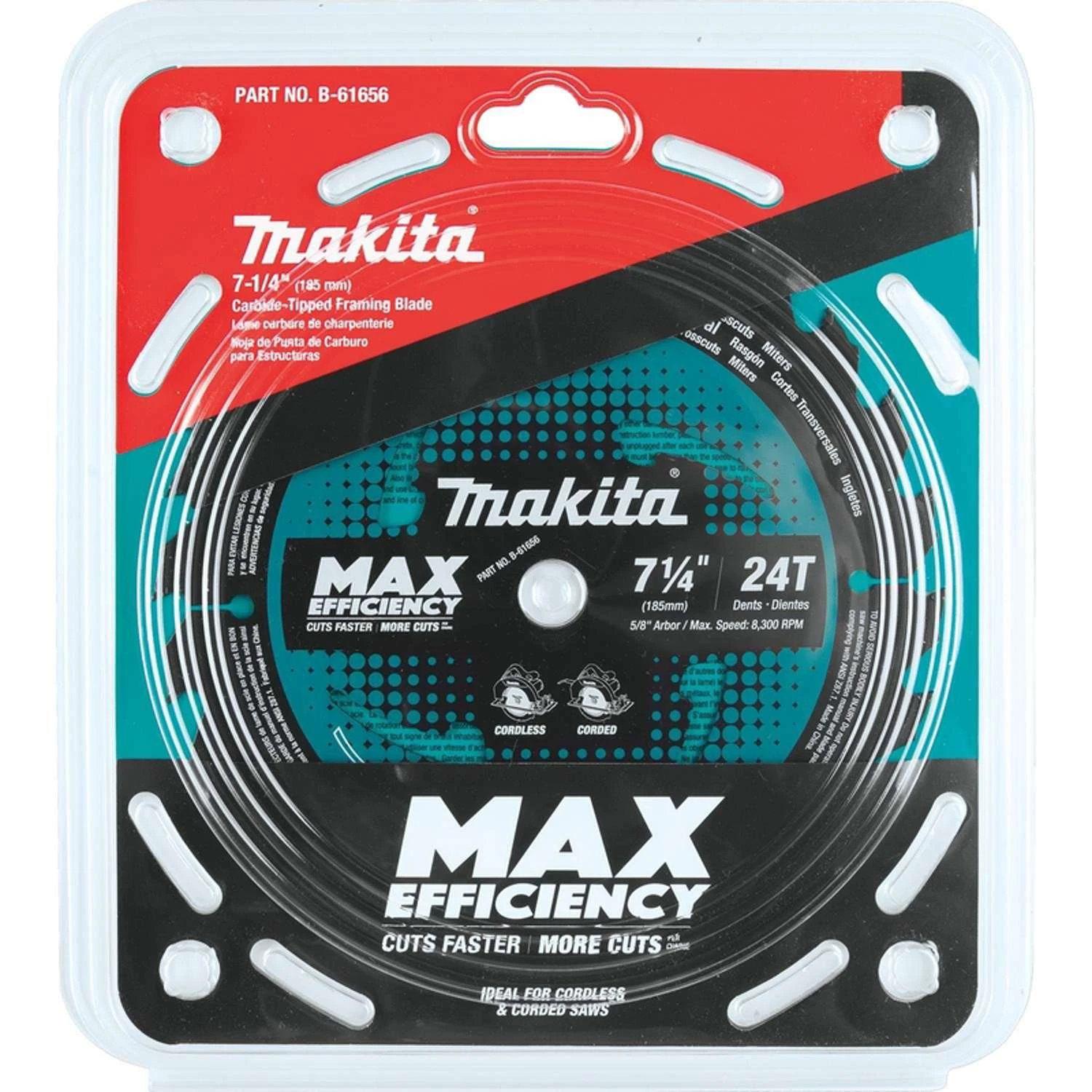 Makita 7-1/4 In. D X 5/8 In. Max Efficiency Carbide Tipped Circular Saw Blade 24 Teeth 1 Pk 2 Makita 7-1/4 In. D X 5/8 In. Max Efficiency Carbide Tipped Circular Saw Blade 24 Teeth 1 Pk - Image 2