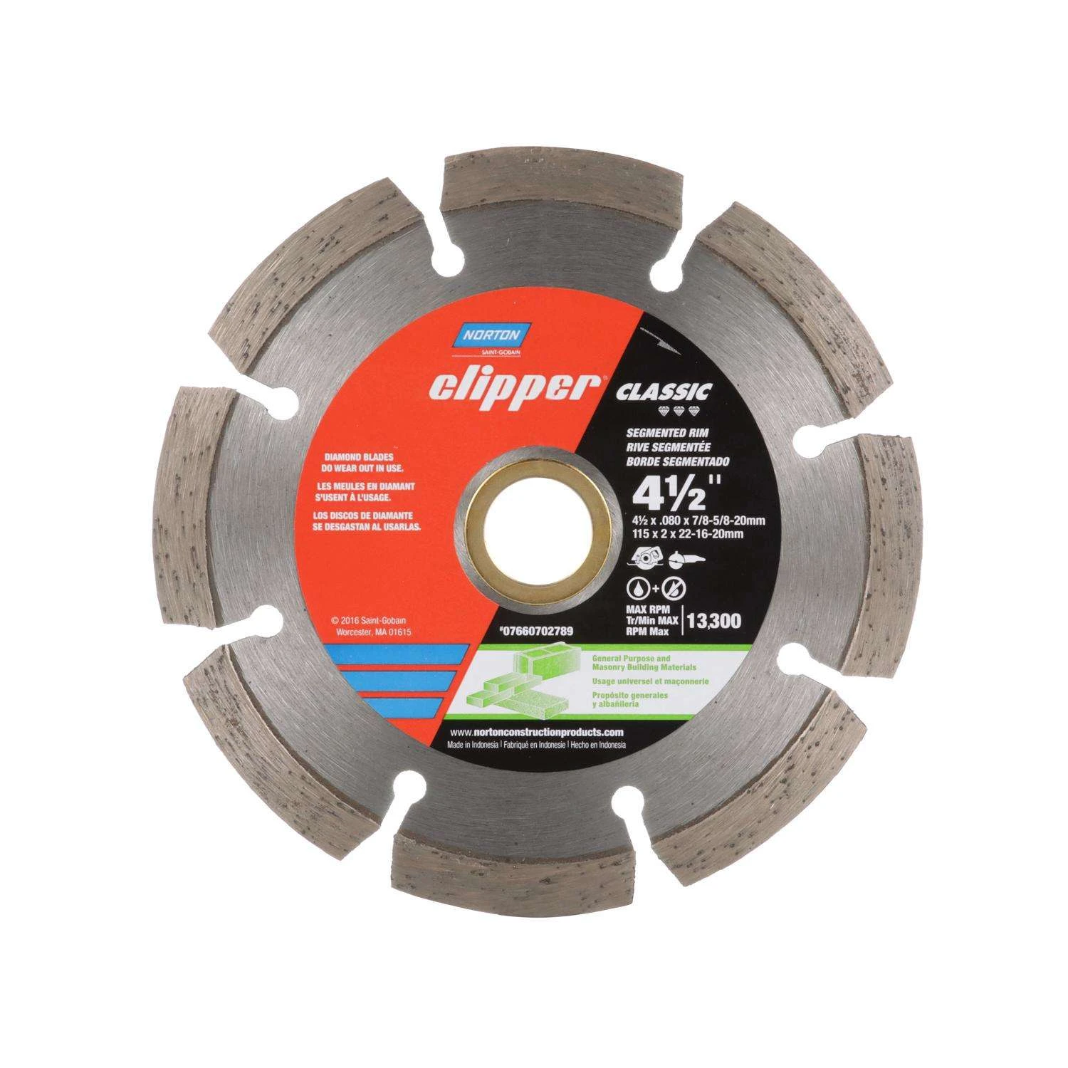 Norton Clipper 4-1/2 In. D X 5/8 And 7/8 In. Diamond Segmented Rim Blade 1 Pc 2 Norton Clipper 4-1/2 In. D X 5/8 And 7/8 In. Diamond Segmented Rim Blade 1 Pc - Image 2