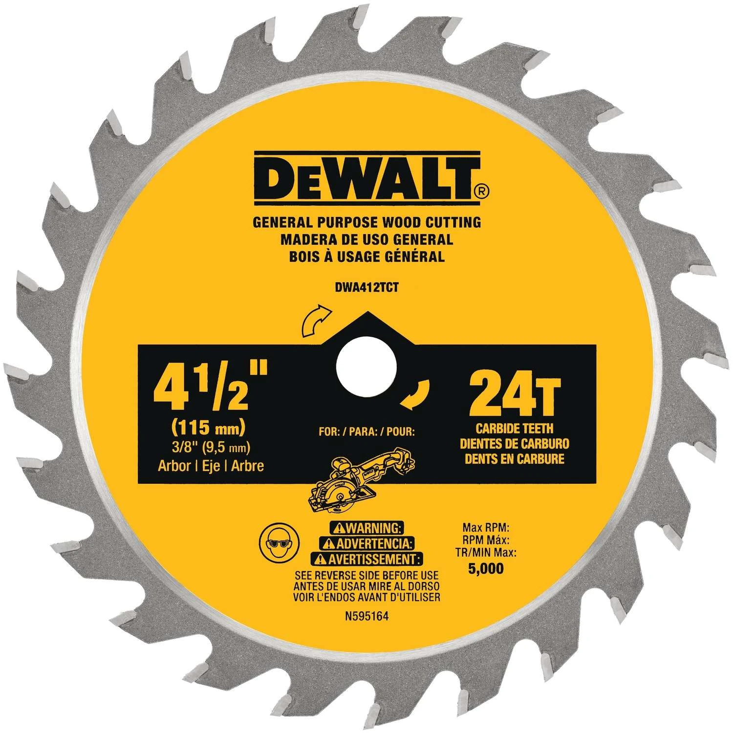 DeWalt 4-1/2 In. D X 3/8 In. Carbide Circular Saw Blade 24 Teeth 1 Pc 2 DeWalt 4-1/2 In. D X 3/8 In. Carbide Circular Saw Blade 24 Teeth 1 Pc - Image 2