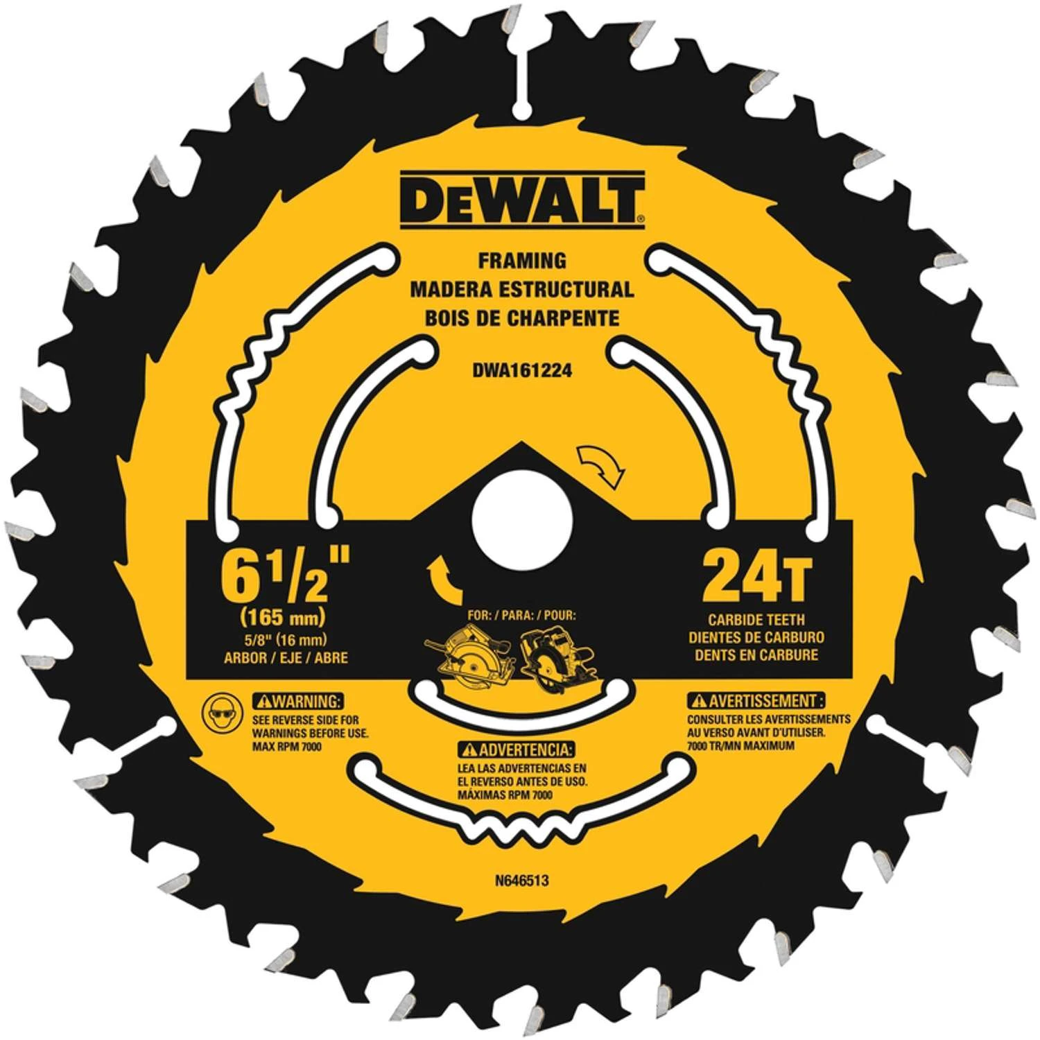 DeWalt 6-1/2 In. D X 5/8 In. Tungsten Carbide Circular Saw Blade 24 Teeth 1 Pk 2 DeWalt 6-1/2 In. D X 5/8 In. Tungsten Carbide Circular Saw Blade 24 Teeth 1 Pk - Image 2